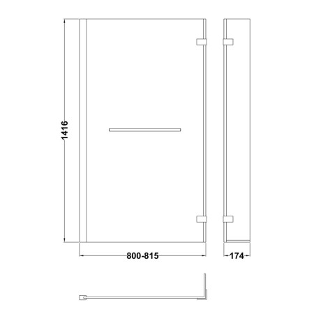 NSBSR1 Nuie Pacific Polished Chrome L-Shape Hinged Fixed Return Bath Screen with Rail (3)