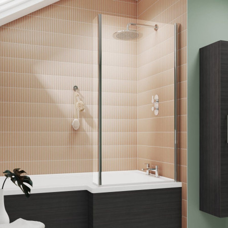 NSBS2 Nuie Pacific Polished Chrome L Shape Fixed Bath Screen Lifestyle