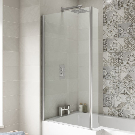 NSBS2 Nuie Pacific Polished Chrome L Shape Fixed Bath Screen Bathroom Setting