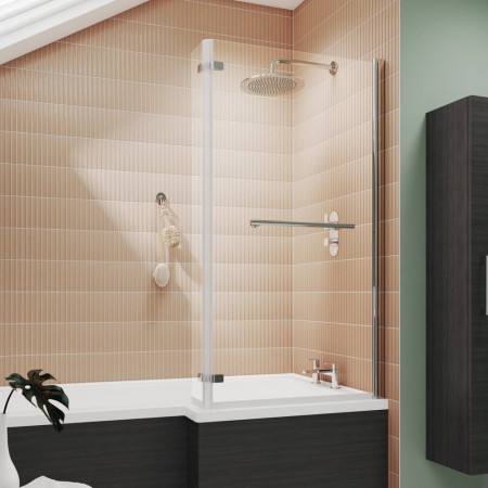 NSBSR1 Nuie Pacific Polished Chrome L-Shape Hinged Fixed Return Bath Screen with Rail (2)