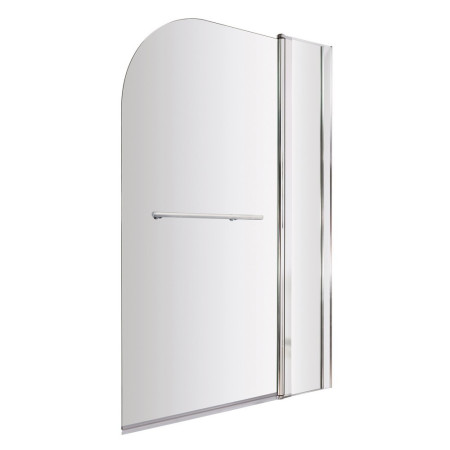 Nuie Pacific Polished Chrome Round Hinged Bath Screen with Fixed Panel and Towel Rail