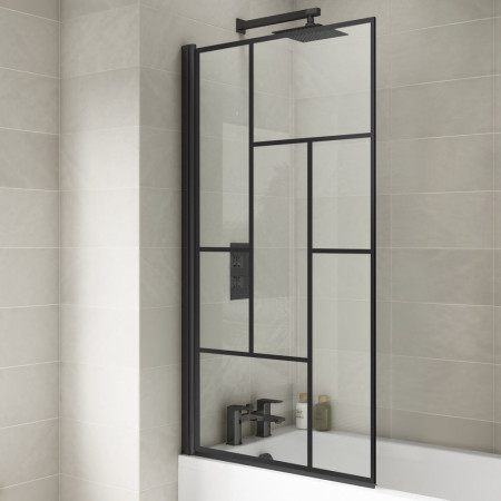 NSSQBB Nuie Pacific Satin Black Abstract Square Bath Screen Lifestyle