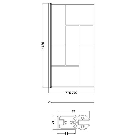 NSSQBB Nuie Pacific Satin Black Abstract Square Bath Screen Line Drawing