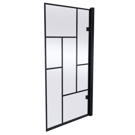 NSSQ7BB Nuie Pacific Satin Black Abstract Square Hinged Bath Screen (1)