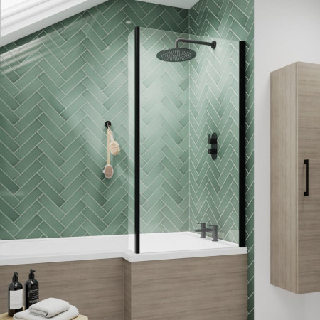 NSBS2BP Nuie Pacific Satin Black L-Shaped Fixed Bath Screen with Fixed Return (2)
