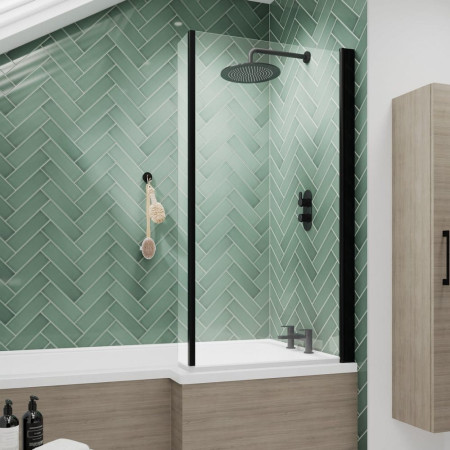 NSBS7BP Nuie Pacific Satin Black L-Shaped Hinged Bath Screen with Fixed Return (2)
