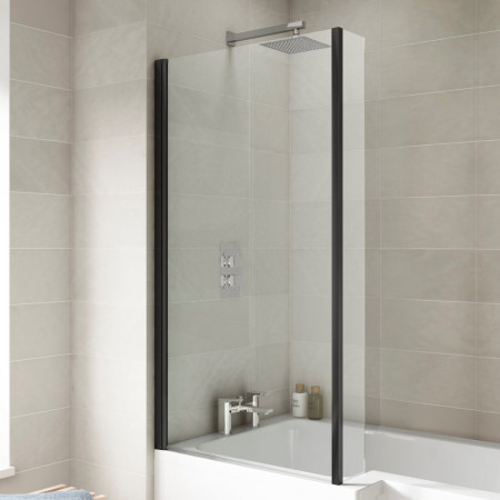 NSBS7BP Nuie Pacific Satin Black L-Shaped Hinged Bath Screen with Fixed Return (3)