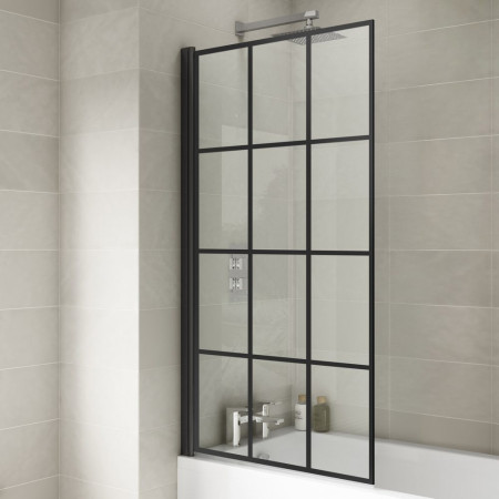 NSSQBF Nuie Pacific Satin Black Square Framed Hinged Bath Screen Lifestyle Lifestyle