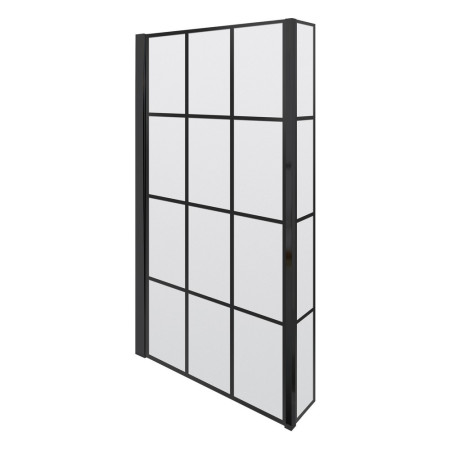 NSBS7BF Nuie Pacific Satin Black Square Framed L-Shape Hinged Bath Screen (1)