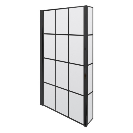 Nuie Pacific Satin Black Square Framed L Shape Hinged Bath Screen