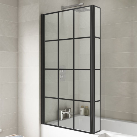 NSBS7BF Nuie Pacific Satin Black Square Framed L-Shape Hinged Bath Screen (2)