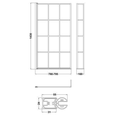 NSBS7BF Nuie Pacific Satin Black Square Framed L-Shape Hinged Bath Screen (4)
