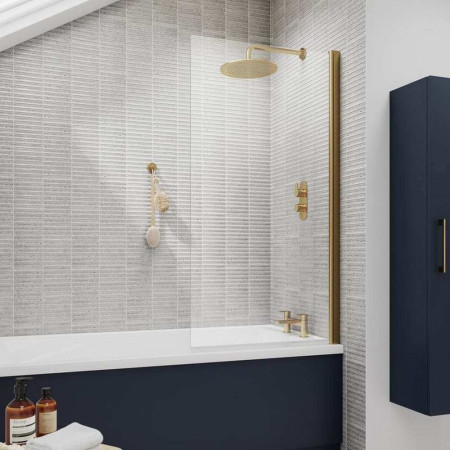 NSSQ8 Nuie Pacific Square 6mm Frameless Brushed Brass Bath Screen (3)