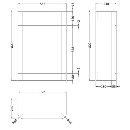 PMP141 Nuie Parade 550mm Gloss White WC Unit Line Drawing