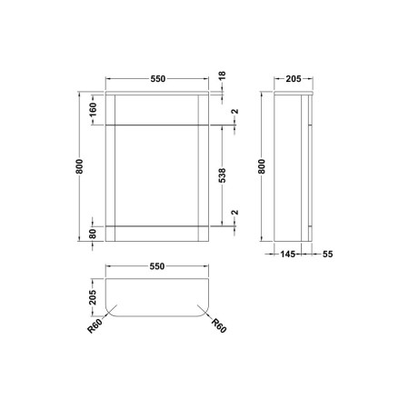 PMP1441 Nuie Parade 550mm Satin Anthracite WC Unit Line Drawing