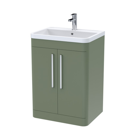 Nuie Parade 600mm Satin Green Floorstanding Two Door Vanity Unit with Basin