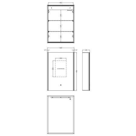 LQ093 Nuie Pavo LED Touch Sensor 1 Door Mirror Cabinet Line Drawing