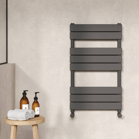HLA82 Nuie Piazza Square 840 x 500mm Flat Anthracite Towel Radiator Lifestyle