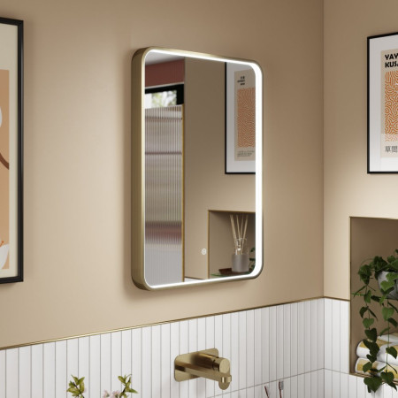LQ732 Nuie Pictor 700 x 500mm Brushed Brass Framed LED Mirror Bathroom Setting
