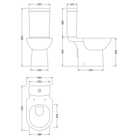 CKN003 Nuie Provost Compact WC Pan and Cistern Dimensions