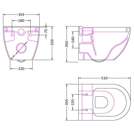 NCU900C Nuie Provost Round Wall Hung Pan Dimensions