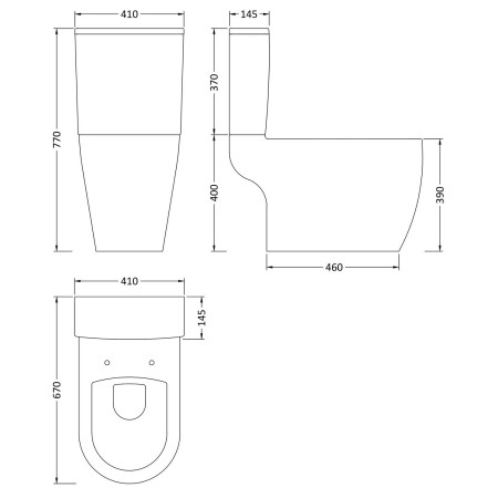CPV005 Nuie Provost Semi Flush To Wall WC and Cistern Dimensions