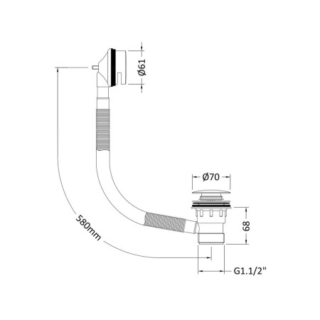 E827 Nuie Push Button Brushed Brass Bath Waste with Minimalist Overflow Line Drawing
