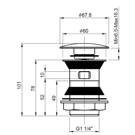 ER07 Nuie Push Button Stainless Steel Slotted Basin Waste Line Drawing