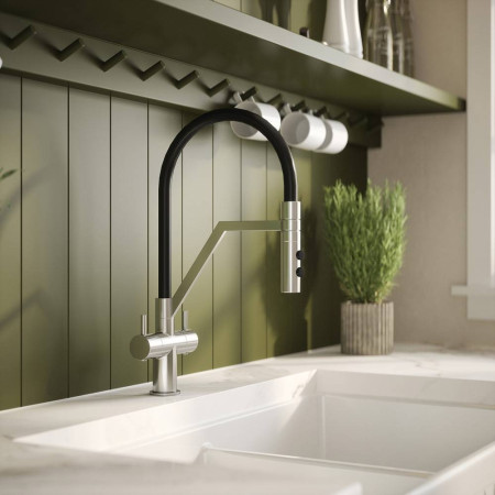 KRA305DL Nuie Ravi Mono Dual Lever Kitchen Tap in Chrome Lifestyle