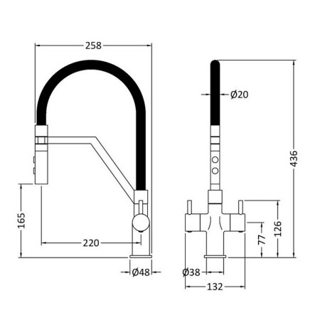 KRA305DL Nuie Ravi Mono Dual Lever Kitchen Tap in Chrome Line Drawing