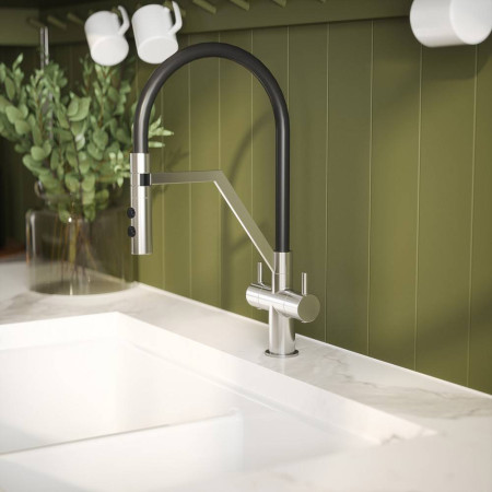 KRA305DL Nuie Ravi Mono Dual Lever Kitchen Tap in Chrome Kitchen Setting