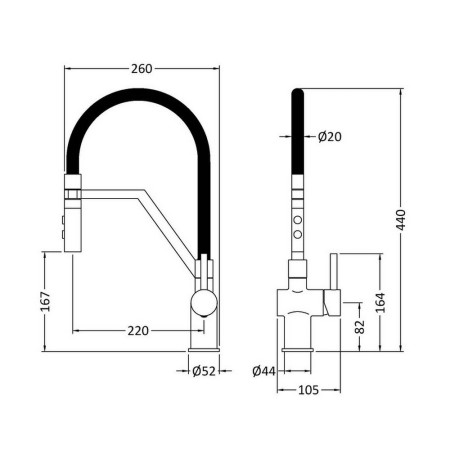 KRA305SL Nuie Ravi Mono Single Lever Kitchen Tap in Chrome Line Drawing