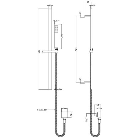 A15167 Nuie Rectangular Brushed Bronze Slider Rail Kit (2)