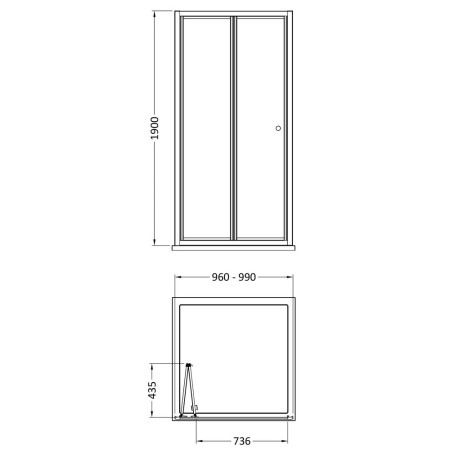 SMBD10-E6 Nuie Rene 1000mm Chrome Bifold Shower Door Line Drawing