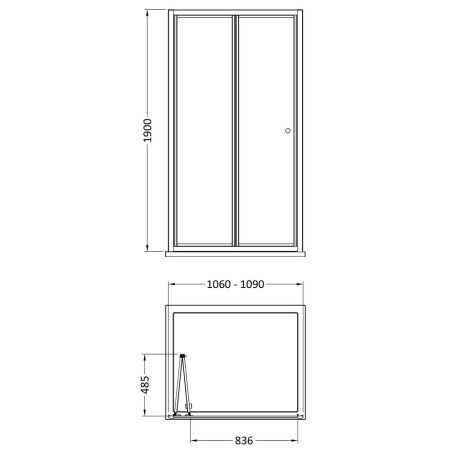 SMBD11-E6 Nuie Rene 1100mm Chrome Bifold Shower Door Line Drawing
