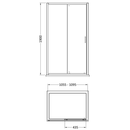 SMSL11-E6 Nuie Rene 1100mm Chrome Sliding Shower Door Line Drawing