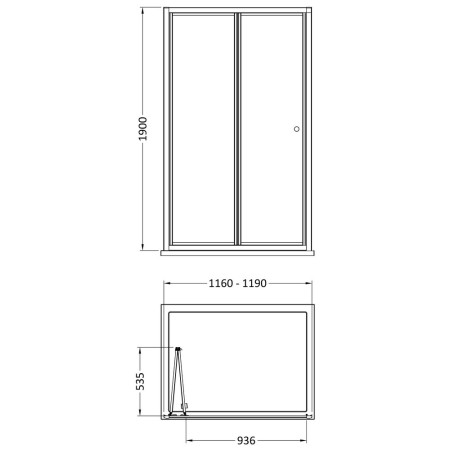 SMBD12-E6 Nuie Rene 1200mm Chrome Bifold Shower Door Line Drawing