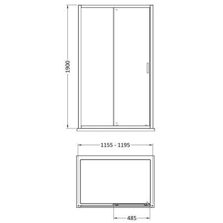 SMSL12BB-E6 Nuie Rene 1200mm Single Sliding Shower Door in Brushed Brass Line Drawing