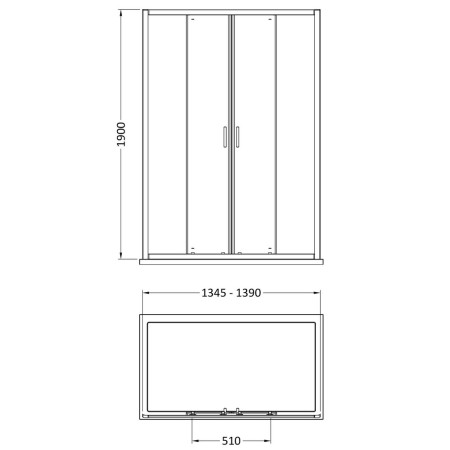 SMSLD14-E6 Nuie Rene 1400mm Chrome Double Sliding Shower Door Line Drawing