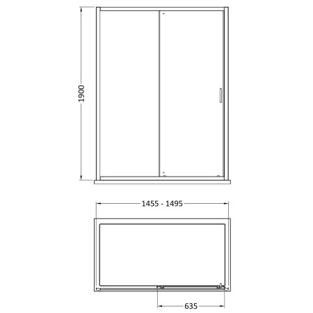 SMSL15-E6 Nuie Rene 1500mm Chrome Sliding Shower Door Line Drawing