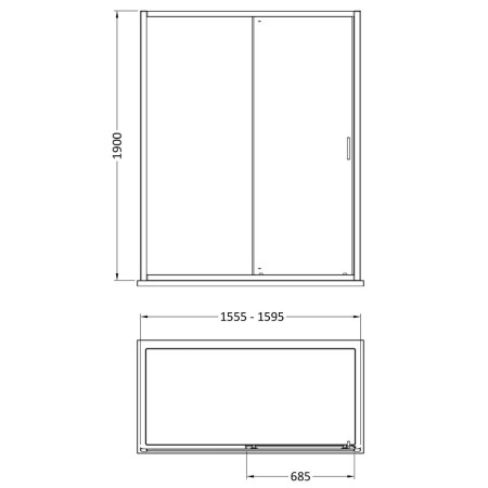 SMSL16BP-E6 Nuie Rene 1600mm Black Sliding Shower Door Line Drawing