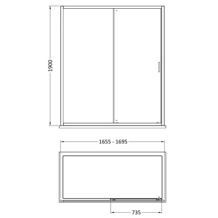 SMSL17BP-E6 Nuie Rene 1700mm Black Sliding Shower Door Line Drawing