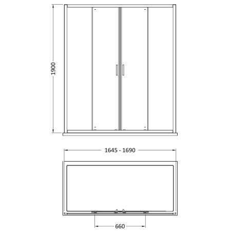 SMSLD17-E6 Nuie Rene 1700mm Chrome Double Sliding Shower Door Line Drawing