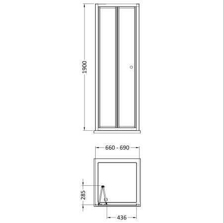 SMBD7BB-E6 Nuie Rene 700mm Brushed Brass Bifold Shower Door Line Drawing