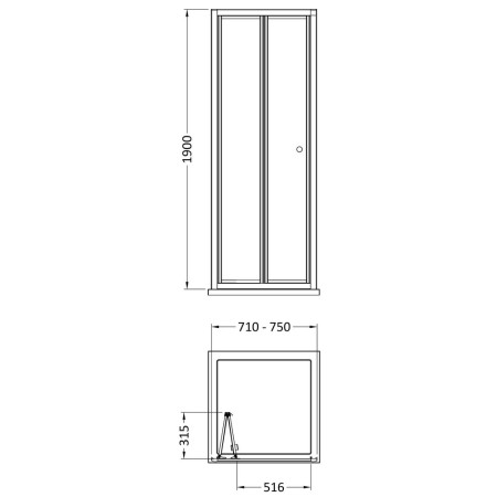 SMBD76BP-E6 Nuie Rene 760mm Black Bifold Shower Door Line Drawing