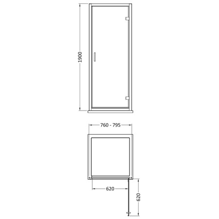SMHD80-E6 Nuie Rene 800mm Hinged Shower Door in Chrome Line Drawing