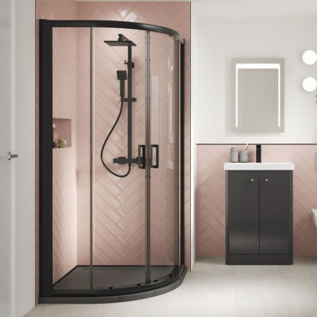 Nuie Rene 800mm Quadrant Shower Enclosure in Satin Black Lifestyle