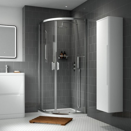 Nuie Rene 800mm Quadrant Shower Enclosure in Satin Chrome Lifestyle