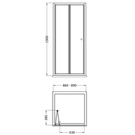 SMBD9-E6 Nuie Rene 900mm Bifold Shower Door in Chrome Technical Drawing