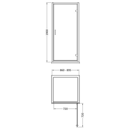 SMHD90BP-E6 Nuie Rene 900mm Hinged Shower Door in Black Line Drawing